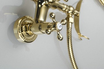 Nostalgische gouden  badkraan muurbevestiging inclusief handdouche