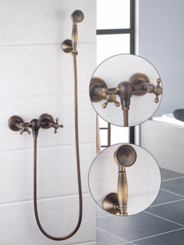 Nostalgische bronzen douchekraan muurbevestiging inclusief handdouche en bevestigingsbeugel