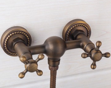 Nostalgische bronzen douchekraan muurbevestiging inclusief handdouche en bevestigingsbeugel