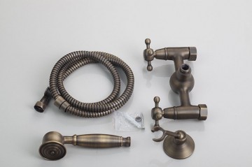 Nostalgische bronzen douchekraan muurbevestiging inclusief handdouche en bevestigingsbeugel