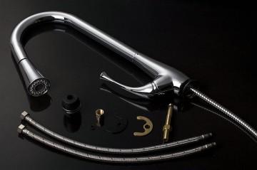 Strakke chroom keukenkraan draaibaar en uittrekbaar met LED verlichting op waterkracht Ledkraan