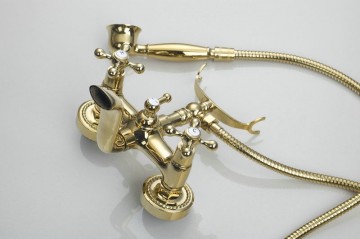 Nostalgische gouden  badkraan muurbevestiging inclusief handdouche