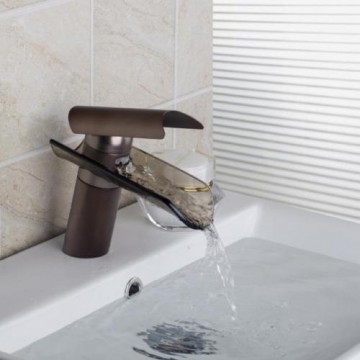Vintage waterval kraan voor wastafel Olie brons met donker gekleurde glazen mond