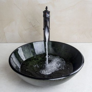 Nostalgische olie bronskleurige olie afgewerkte wastafel kraan met hand geschilderde glazen waskom