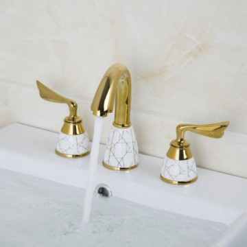 3 delige Gouden Badkraan voor badrand of voor wastafel montage nostalgische look retro klassieke kraan