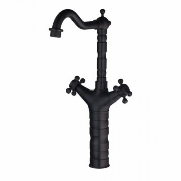 Hoge nostalgische wastafelkraan olie brons kleurige afwerking ideaal voor glazen waskom