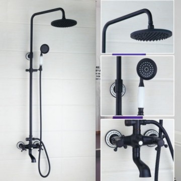 Nostalgische zwart Olie brons opbouw douche set douchekop 20 CM retro handdouche met keramiek