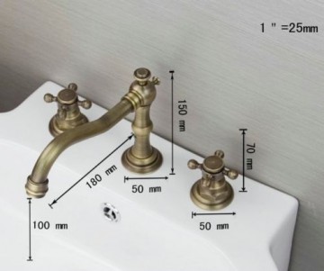 Klassieke 3 delige bronzen badkraan badrand bevestiging