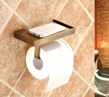 Brons Nostalgisch WC rolhouder met handig telefoon tafeltje