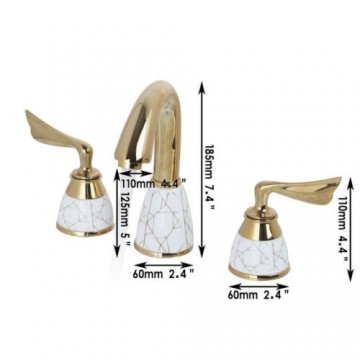 3 delige Gouden Badkraan voor badrand of voor wastafel montage nostalgische look retro klassieke kraan