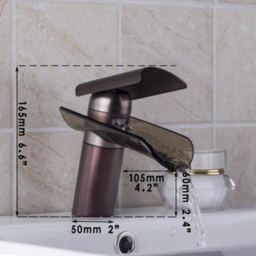 Vintage waterval kraan voor wastafel Olie brons met donker gekleurde glazen mond