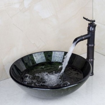 Nostalgische olie bronskleurige olie afgewerkte wastafel kraan met hand geschilderde glazen waskom