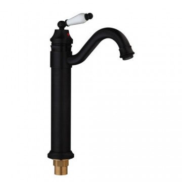 Nostalgische Olie bronzen wastafelkraan klassieke uitvoering met witte hendel