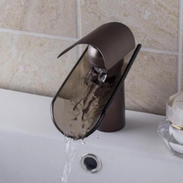 Vintage waterval kraan voor wastafel Olie brons met donker gekleurde glazen mond