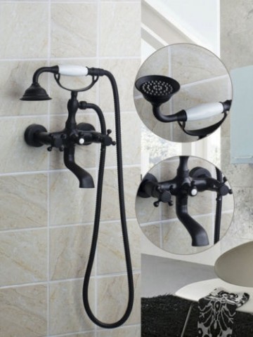 Nostalgische Oil bronzen / zwarte badkraan muurbevestiging inclusief handdouche