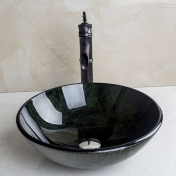 Nostalgische olie bronskleurige olie afgewerkte wastafel kraan met hand geschilderde glazen waskom