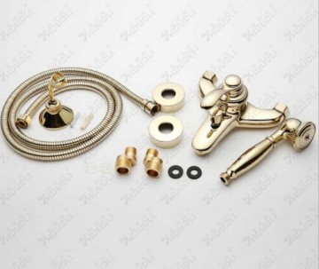 Nostalgische gouden badkraan muurbevestiging inclusief handdouche en bevestigingsbeugel