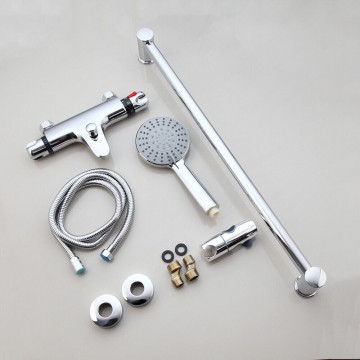 Set chroom badkraan thermostatisch met glijstang