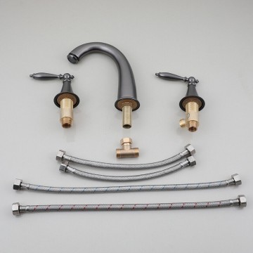 Set gun metal 3 delige wastafelkraan