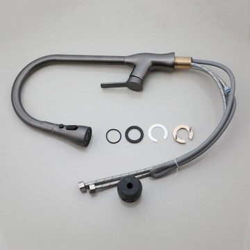 Set gun metal keukenkraan met uittrekbare kop