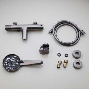 Set gun metal thermostatische badkraan met handdouche