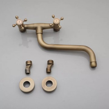 Set nostalgische muurkraan bronskleurig