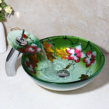 Set waskom kraan bloemmotief