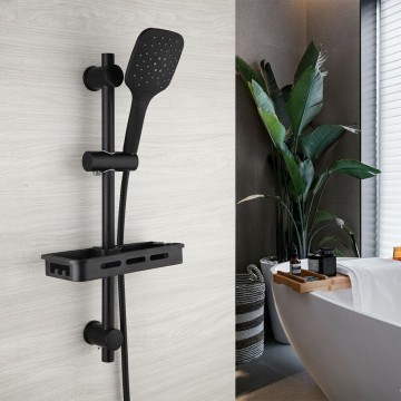 Set zwarte glijstang badkamer met shampoo bak