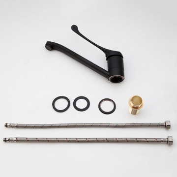 Set zwarte wastafelkraan met elleboog bediening