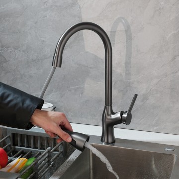 Standen gun metal keukenkraan met uittrekbare kop