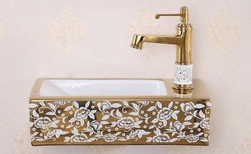 Wasbakje goud met kraan