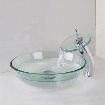 Watervalkraan met gehard glazen waskom