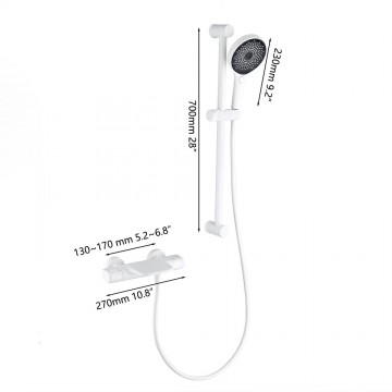 Witte thermostatische badkraan met glijstang 3