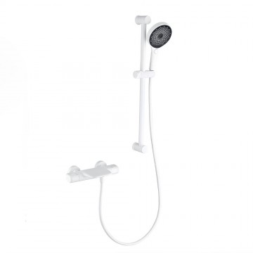 Witte thermostatische badkraan met glijstang 4