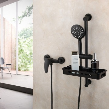 Zwarte douchekraan met glijstang