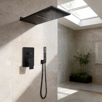 Zwarte grote stortdouche set 1