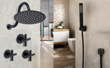 Zwarte inbouw douche set