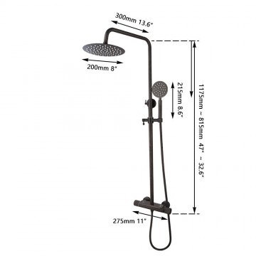 Zwarte regendouche afmeting