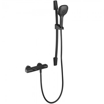 Zwarte thermostatische badkraan met glijstang 2